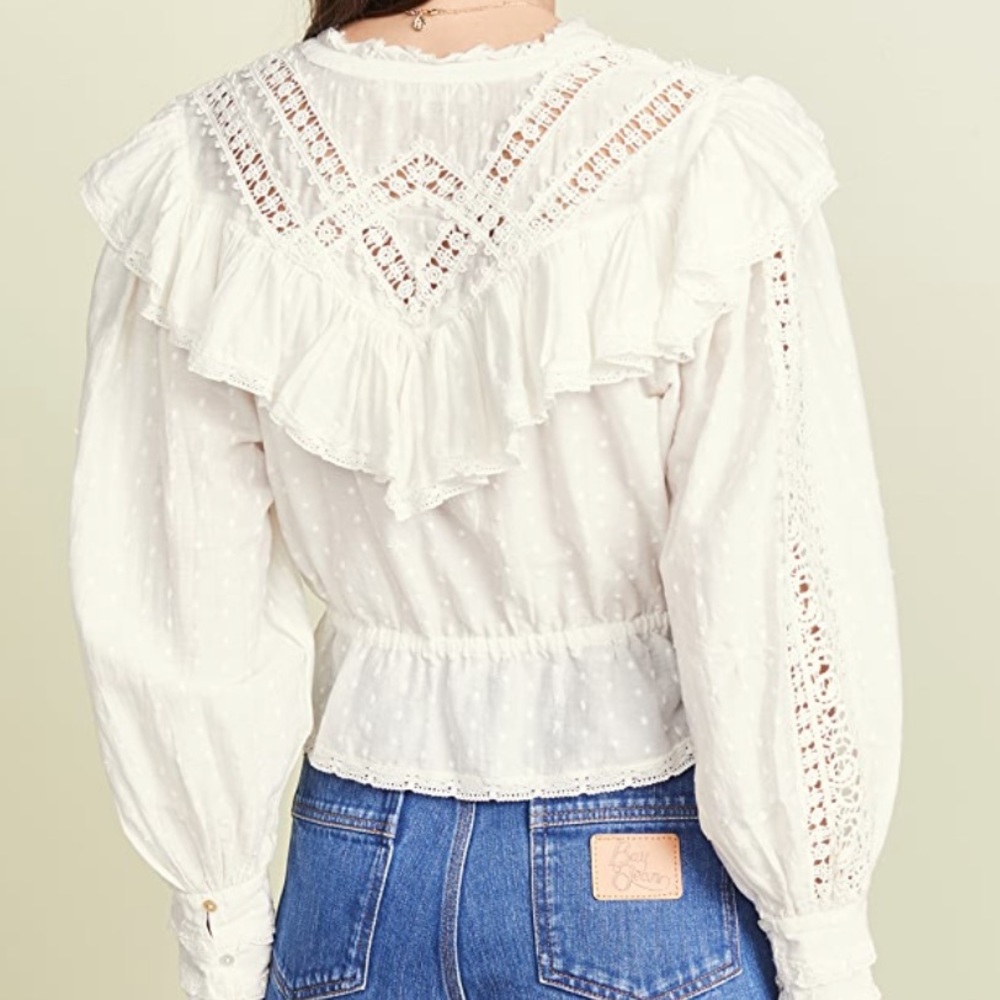 LoveShackFancy White Suzanne Blouse Long Sleeve Top Small - Picture 2 of 7